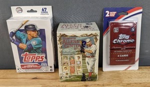 lot 58C image: Brand New MLB Baseball 2023 Topps Series One Hanger Box, 2023 Topps Allen & Ginter Factory Box and 2021 Topps Chrome 2 Pack I