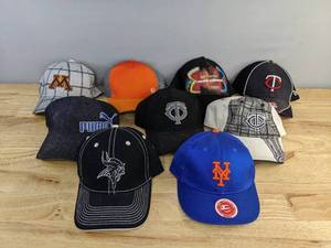 lot 107 image: Assortment of 9 Baseball Caps University of Minnesota, MLB Minnesota Twins, NFL Minnesota Vikings, MLB New York Mets and More E