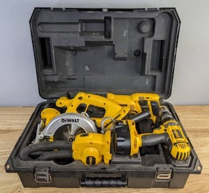 lot 37 image: DeWalt DW919 Cordless Flexible Rechargeable Light, DC390 18-Volt 6-12 in. Cordless Circular Saw, DC385 Variable Speed 18-Volt Cordless Reciprocating Saw and DC988 Heavy Duty 18-Volt 12 in. Hammer DrillDriver C