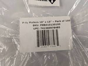 lot 51A image: 3 Brand New 100 Pack of 10 x 13 Poly Mailers, 300 Total Q