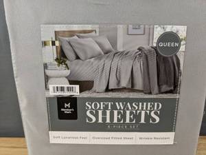 lot 41A image: Brand New Members Mark Soft Washed Queen Soft Silver 6 Piece Sheet Set L
