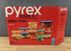 lot 14 image: New Pyrex Simply Store 28-Piece Glass Food Storage Set L