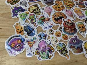 lot 60A image: 50 Brand New Funny Spooky Food Stickers Pizza Cookies Cupcakes Pumpkins N