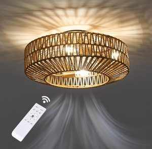 lot 38 image: Gutenliter 20 Woven Caged Low Profile Bladeless Ceiling Fan with Light and Remote