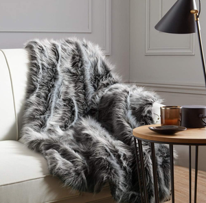 lot 107 image: Luxury Faux Fur Throw Blanket, Grey and Black High Pile Mixed Throw Blanket, Super Warm