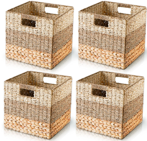 lot 136 image: LOT OF 4 CHI AN HOME Wicker Storage Cubes, Heavy Duty Hyacinth Baskets for Shelf
