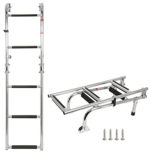 lot 151 image: Amarine Made 5 Step Folding Ladder Boat Stern Mount Removable Ladder Marine Stainless Steel