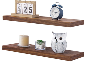lot 154 image: LOT OF 2 Walnut Floating Shelves, Deep Rustic Wood Wall Shelves