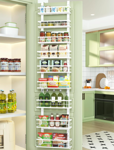 lot 163 image: Jinligogo Over the Door Pantry Organizer 9-Tier Adjustable Basket, Hanging Narrow Spice Rack
