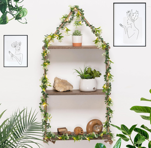 lot 167 image: The Rustic Fox Hanging Wall Decor - Hanging Shelf with String Lights, Garland