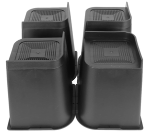 lot 184 image: LOT OF 8 Black Trapezoid Duty Bed Chair Risers Feet Leg Lift Furniture Extra Raisers Stand Black Risers