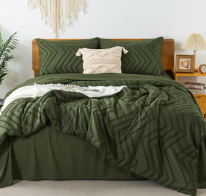 lot 287 image: Litanika King Size Comforter Set with Sheets Dark Olive Green - 6 Pieces