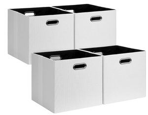 lot 293 image: Posprica Fabric Storage Cubes, 13x13 Collapsible Storage Bins with Dual Handles, Set of 4, White