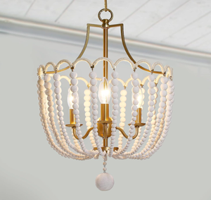 lot 408 image: Boho Bead Chandelier, 3-Light Wood Beaded