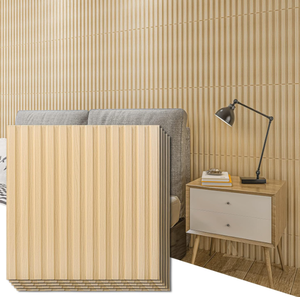 lot 431 image: Art3d Slat Wall Panel, 3D Fluted Textured Panel 12-Tile 19.7 x 19.7in. - Oak
