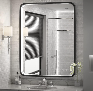 lot 440 image: FTOTI 32X24 Inch LED Bathroom Mirror with Light, Black Metal Frame