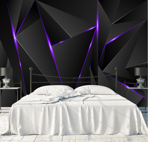 lot 445 image: WFBHUA-3d Black Geometric Wallpaper Purple Lines Large Background Wall Mural (No Peel and Stick) 149 W x 96 H