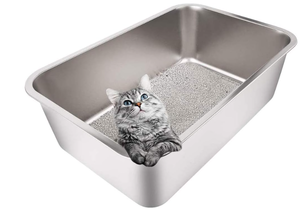 lot 489 image: Yangbaga Stainless Steel Litter Box for Cat and Rabbit, Large Size with 8in High Sides and Non Slip Rubber Feet, Measures 23.815.87.8 inches