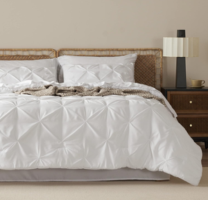 lot 492 image: Bedsure California King Comforter Set - 7 Pieces, Pinch Pleat White