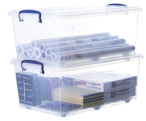 lot 494 image: Clear Storage Boxes with Wheels (2 Pack), (32 Quart)