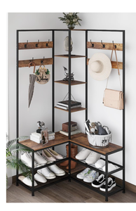 lot 25 image: GiftGo Corner Hall Tree Shoe Rack and Storage Bench