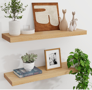 lot 382 image: LOT OF 2 Solid Oak Floating Shelves