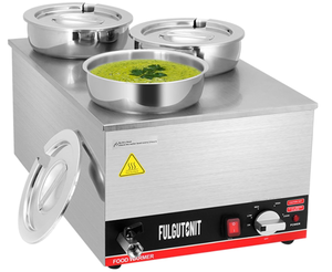 lot 44 image: Fulgutonit Commercial Food Warmer 1000W, 3x4.2QT Pots Electric Soup Warmer Food Server