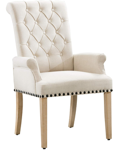 lot 64 image: Restworld Dining Room Chairs with Arms,Tufted Upholstered High Back Nailed Trim with Untique Oak Wood Legs