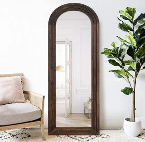 lot 80 image: NeuType Arched Full Length Mirror, Rustic Wood Frame Full Body Dressing Mirror