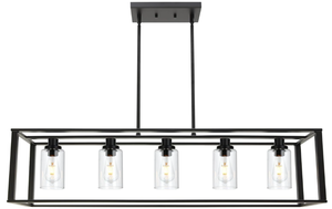 lot 87 image: VINLUZ 5 Light Kitchen Island Pendant Lighting in Black Finish with Clear Glass Shade Contemporary Industrial Chandelier