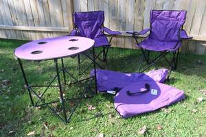 lot 27 image: NEW MYSTIC TAILGATE FOLDING POP UP TABLE  2 CHAIRS
