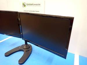 lot 12 image: Dual Monitor Stand with Two ASUS&nbspVS247 LCD Monitors  23.6 screen with 1920 x 1080 HD Resolution  Includes power cables and VGA cables