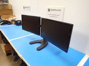 lot 14 image: Dual Monitor Stand with Two ASUS&nbspVS247 LCD Monitors  23.6 screen with 1920 x 1080 HD Resolution  Includes power cables and VGA cables