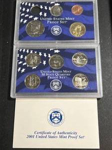 lot 42 image: 2001 US MINT PROOF SET (MISSING DIME)