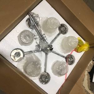 Winslett 5-Light Pewter Wagon Wheel Chandelier by Golden Lighting  Customer Returns See Pictures