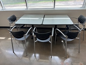 lot 67 image: Pair of Lunchroom Tables and Six Chairs