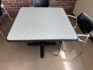 lot 58 image: Lunchroom Table (3 x 3) and Three Chairs