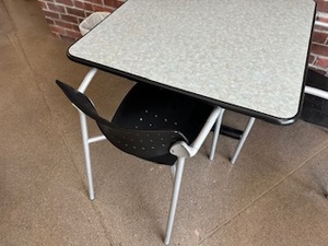 lot 59 image: Lunchroom Table (3 x 3) and Three Chairs