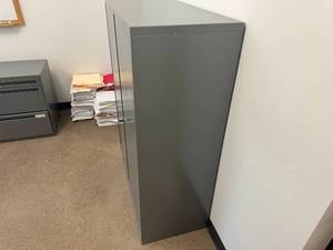 lot 131 image: Dark Gray Two Door Cabinet with Lock and Key