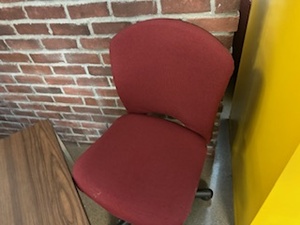 lot 9 image: Red Adjustable Rolling Chairs and Side Table