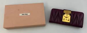 lot 2 image: EST $200.00 - $300.00 Miu Miu Purple Wallet With Box & More (Like New Pre-Loved Condition)