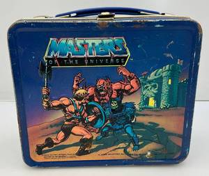 lot 43 image: 1983 Embossed MOTU Metal Aladdin Lunch Box (NO Thermos)