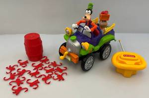 lot 69 image: Goofy Jalopy Car Bumpy Ride Vehicle Mattel 2000 The Walt Disney Company 12 Long RC & Barrel Of Monkeys