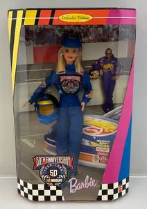 lot 134 image: Vintage 50 Anniversary NASCAR Barbie (NIB)
