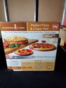 lot 133 image: Copper Chef Perfect Pizza & Crisper Pan 3-Piece Set