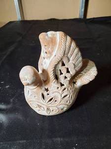 lot 138 image: Decorative Ceramic Bird Figurine with Pottery Candle Holder