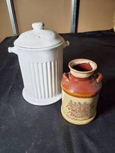 lot 145 image: Vintage Flour Jar Set with White Ceramic and Decorative Crock