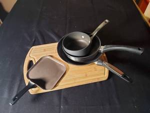 lot 147 image: Lot of Non-stick Cookware and Bamboo Cutting Board