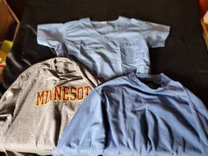 lot 197 image: Assorted Mens Clothing Lot U of M Sweater, Soffes Choice T-shirt, Vintage Scrubs