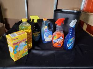 lot 198 image: Assorted Cleaning Supplies Lot with Household Duster Kit and Cleaners